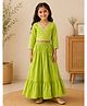 Little Ginnie Cotton Woven Three Fourth Sleeves Lace Embellished Lehenga Choli Set - Green