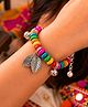 Little Tresses Navratri Theme Charm Embellished Beaded Bracelet - Silver & Multi Colour