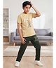 ZOLFO 100% Cotton Knit Half Sleeves Whenever Printed Tshirt & Pant Night Suit - Beige & Deep Green