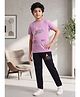 ZOLFO 100% Cotton Knit Half Sleeves Abstract Text Printed Tee & Pant Night Suit - Purple & Black