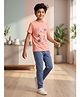 ZOLFO 100% Cotton Knit Half Sleeves Stylish Text Printed Tee & Pant Night Suit - Peach & Dark Gray