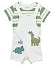 Pantaloons Baby Cotton Half Sleeves Dinosaur Applique Detailed Dungaree With Half Sleeves Striped Tee - Off White