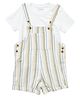 Pantaloons Baby Cotton Woven Striped Dungaree With Half Sleeves Solid Tee - Off White