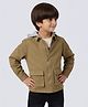 Pantaloons Junior Cotton Woven Full Sleeves Solid Hooded Jacket - Olive Green