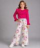 Crayonflakes Cotton Knit Full Sleevesfrilled SOLID Full Sleeves Top and Floral Culotte Set With Full Length and Floral Print in Dark Pink F