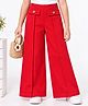 CrayonFlakes Cotton Knit Pleated Full Length Solid Lounge Pant in Red