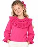 CrayonFlakes Cotton Knit Top with Full Sleeves and Frilled Detailing - Dark Pink