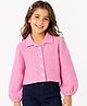 CrayonFlakes Knit Shirt Style Top with Full Puffed Sleeves - Pink