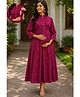 CeleBravo Rayon Woven Three Fourth Sleeves Abstract Printed Maternity Dress With Side Zipper Nursing Access - Wine