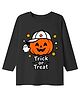 KAVEE Cotton Knit Halloween Full Sleeves Trick Or Treat Text Printed Tee - Black