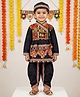 KID1 Navaratri Theme Full Sleeves Kutch Style Embroidered Kedia Kurta Dhoti With Cap Costume Set - Black