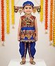 KID1 Navaratri Theme Sleeveless Kutch Style Embroidered Kedia Kurta Dhoti With Cap Costume Set - Blue