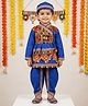 KID1 Navaratri Theme Full Sleeves Kutch Style Embroidered Kedia Kurta Dhoti With Cap Costume Set - Blue