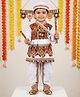 KID1 Navaratri Theme Full Sleeves Kutch Style Embroidered Kedia Kurta Dhoti With Cap Costume Set - White