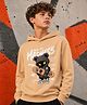 NUSYL Fleece Knit Full Sleeves Enjoy The Madness Text Printed Light Winter Hoodie - Peach