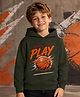 NUSYL Fleece Knit Full Sleeves Born To Play Text Printed Light Winter Hoodie - Olive Green