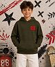 NUSYL Fleece Knit Full Sleeves Number 88 Printed Light Winter Hoodie - Olive Green
