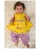 Tiber Taber Chanderi Woven Sleeveless Floral Embroidered Kurti & Salwar Set - Yellow