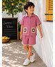Woonie Cotton Woven Half Sleeves Geometric Designed Pockets Detailed Shirt & Shorts Set - Pink
