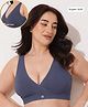 Zelena Cotton Elastane Knit Solid Front Open Removable Padded Bra - Grey