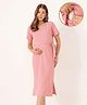 Zelena Woven Half Sleeves Solid Dress With Side Knot Nursing Access - Pink