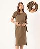 Zelena Woven Half Sleeves Solid Dress With Side Knot Nursing Access - Brown
