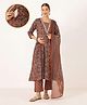 Zelena 100% Cotton Knit Three Fourth Sleeves Paisley Printed Kurti Pant & Dupatta Set With Side Seam Nursing Access - Rust Orange