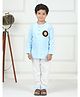 Polka Tots Cotton Woven Full Sleeves Lion Patch Detailed Kurta & Pajama Night Suit - Turquoise & White
