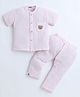 Polka Tots Muslin Woven Half Sleeves Bear Patch Detailed Shirt & Pajama Set - Pink