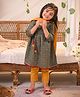 Polka Tots Cotton Woven Three Fourth Sleeves Floral Printed Kurti & Pant With Dupatta Set - Green & Mustard