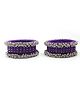 Pihoo Set Of 6 Navratri Theme Thread Work & Ghungroo Beads Detailed Bangles - Purple