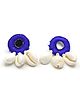 Pihoo Navaratri Theme Mirror Work Detailed & Cowrie Shells Embellished Round Earrings - Blue