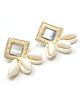 Pihoo Navaratri Theme Mirror Work Detailed & Cowrie Shells Embellished Diamond Earrings - Beige