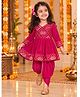 Titrit Velvet Woven Full Sleeves Mirror Work & Lace Embellished Kurti & Dhoti Set - Fuchsia