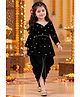 Titrit Velvet Woven Full Sleeves Floral Embroidered & Lace Embellished Kurti & Dhoti Set - Black