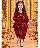 Titrit Velvet Woven Full Sleeves Floral Embroidered & Lace Embellished Kurti & Dhoti Set - Maroon