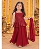 Titrit Georgette Woven Sleeveless Sequin Embellished Kurti Palazzo & Dupatta Set - Maroon