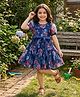 FOSTRIC Woven Half Sleeves Floral Printed Dress - Blue