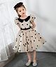 FOSTRIC Cotton Woven Half Sleeves Polka Dots Printed Dress - Cream