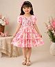 FOSTRIC Cotton Woven Half Sleeves Floral Printed Layered Dress - Pink