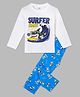 Sheer Love Cotton Jersey Knit Full Sleeves Surfer Shark Text Printed Tee & Pajama Night Suit - White