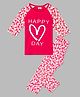 Sheer Love Cotton Jersey Knit Full Raglan Sleeves Happy Day Text & Hearts Printed Tee & Pajama Night Suit - Fuchsia Pink