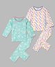 Sheer Love Cotton Jersey Knit Pack Of 2 Full Sleeves Bunny & Polka Dots Printed Coordinating Tees & Pajamas Night Suits - White & Sky Blue