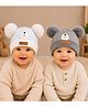 The little lookers Woollen Knit Pack Of 2 Pom Pom Embellished Caps - White & Grey Circumference 17-18 Cms