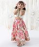 Tiber Taber Cotton Woven Sleeveless Choli Lehenga With Cap and Floral Print in Cream