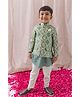 Tiber Taber Woven Full Sleeves Kurta Pyjama Set and Ethnic Jacket with Floral Foil Print in Green