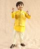Tiber Taber Woven Kurta Pyjama Set and Ethnic Jacket with Full Sleeves and Floral Foil Print in Yellow