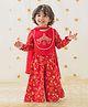 Tiber Taber Cotton Woven Kurta and Salwar Set with Full Sleeves and Floral Print in Red for 3-4 Years