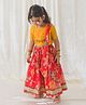 Tiber Taber Cotton Woven Half Sleeves Lehenga Choli and Dupatta with Floral Embroidery and Floral Print in Red