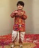 AJ Dezines Cotton Woven Full Sleeves Cows & Women Printed Kurta & Dhoti Set - Red